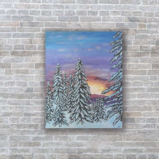 Picture of Original Acrylic Painting, Print on Canvas, 'First Snowfall', 36" x 24" x .75"