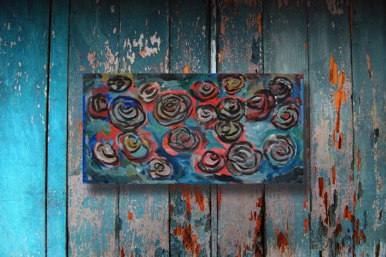 Picture of Original Acrylic Painting, Print on Canvas, 'Painted Roses', 24" x 12" x .5", Colorful Floral Art