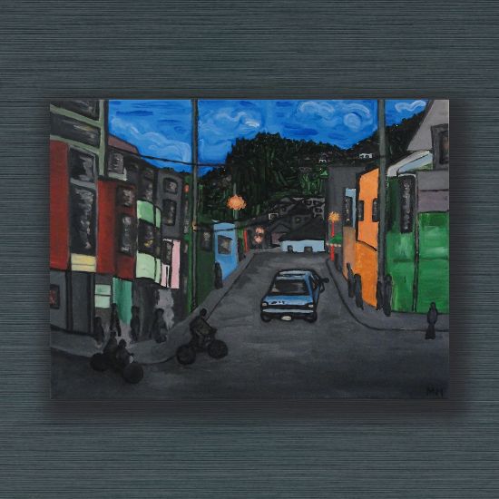 Picture of Original Acrylic Painting, Print on Canvas, 'Colombia Night Street', 24" x 18" x .75"