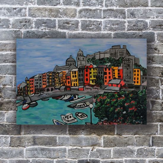 Picture of Original Acrylic Painting, Print on Canvas, 'Colors of Portovenere', 36" x 24" x .75"