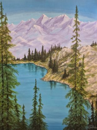 Picture of 'Alpine Lake', Original Acrylic Painting / Print on Canvas, 3' x 4'
