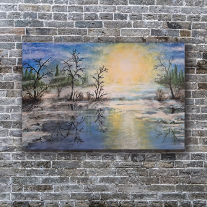 Picture of 'Snow Lake Sunrise', Original Acrylic Painting / Print on Canvas, 3' x 2'