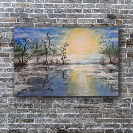Picture of 'Snow Lake Sunrise', Original Acrylic Painting / Print on Canvas, 3' x 2'